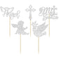 Gyufise 30Pcs Mi Bautizo Cupcake Toppers Silver Glitter Cross Angel Dove Cupcake Toppers Angel Religious God Bless Cupcake Picks