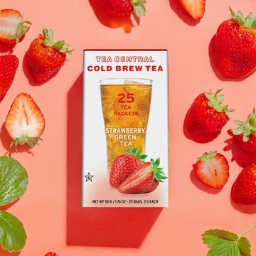 TEA CENTRAL Strawberry Iced Tea with Organic Ceylon Green Tea - 25 Refreshing Cold Brew Tea Bags for Everyday Wellness