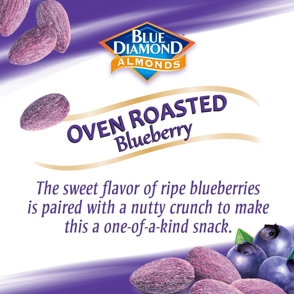 Blue Diamond Almonds, Classic Blueberry Flavored Sweet Snack Nuts perfect size for On-the-go, Lunch, Adults and Kids, 6oz Can (P