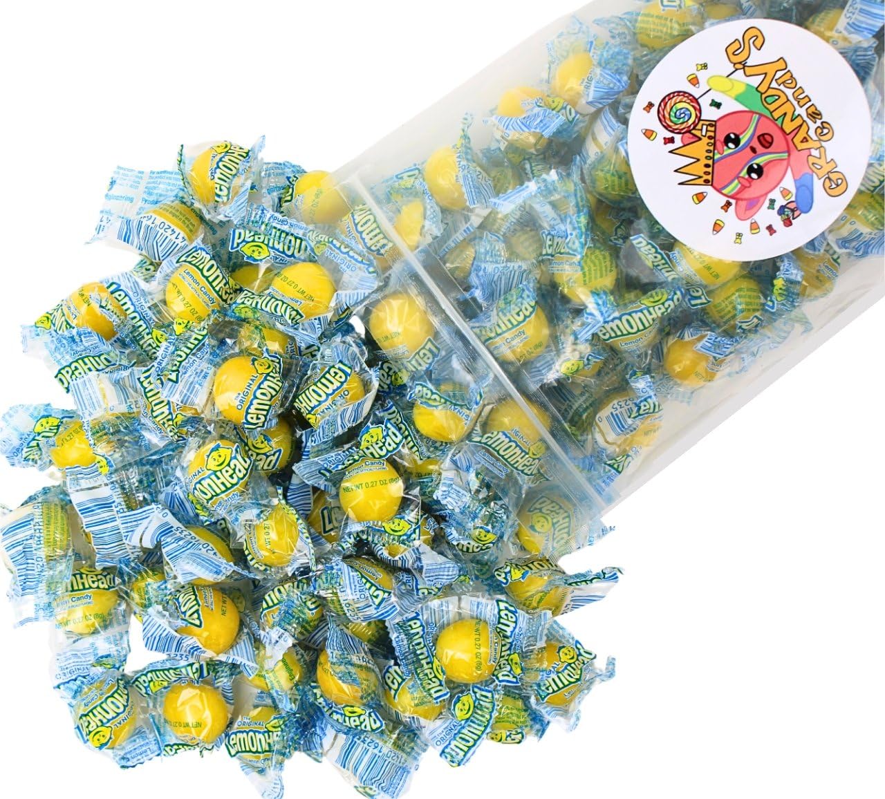 Grandys Candys LemonHeads Sour Candy - Individually Wrapped, Tart & Sweet, 7 Pound