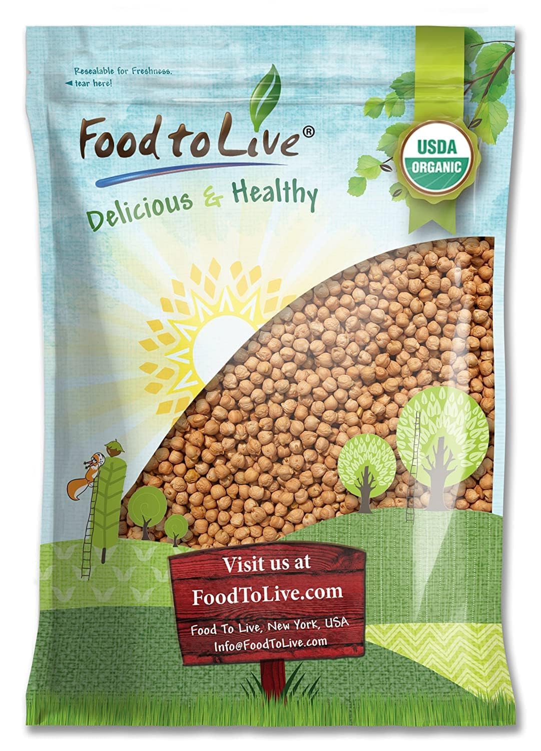 Food to Live Organic Garbanzo Beans, Dried Chickpeas, Non-GMO, Kosher, 10 Pounds