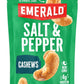 Emerald Nuts, Salt and Pepper Cashews, Stand Up Resealable Bag, 5 Ounce
