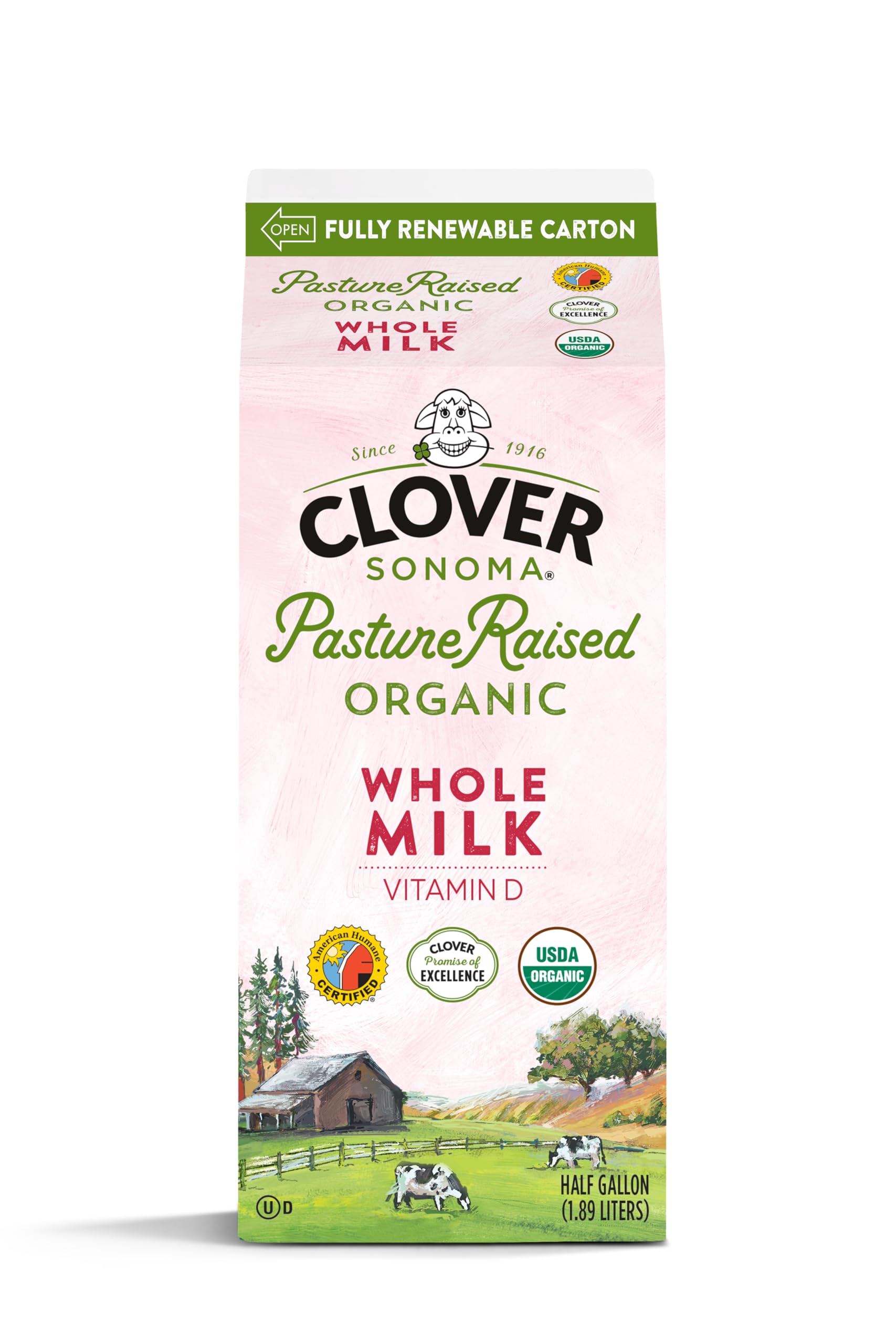 Clover Sonoma, Organic Whole Milk, Half Gallon, 64 oz