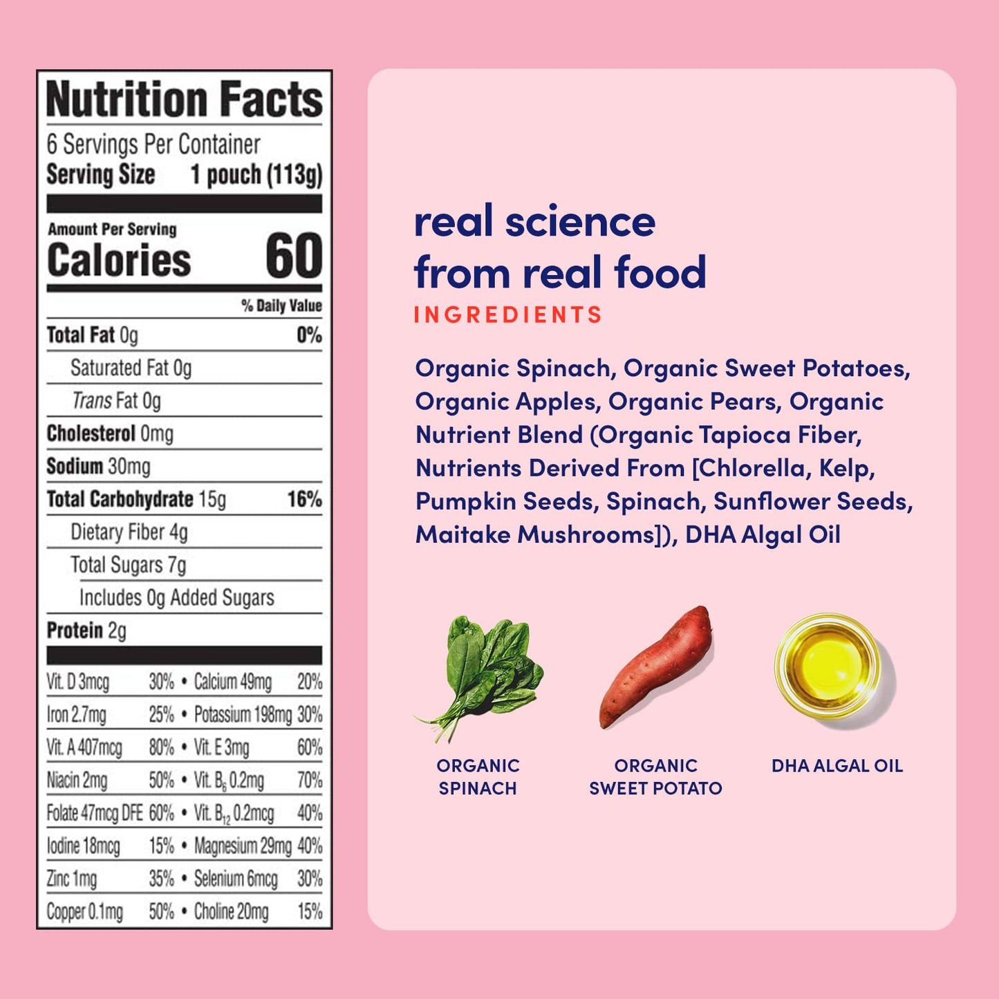 Cerebelly Organic Baby Food Pouches, Spinach Apple Sweet Potato Purees, 16 Nutrients, No Added Sugar, Fiber & Non-Gmo, 4Oz, 6 Pack