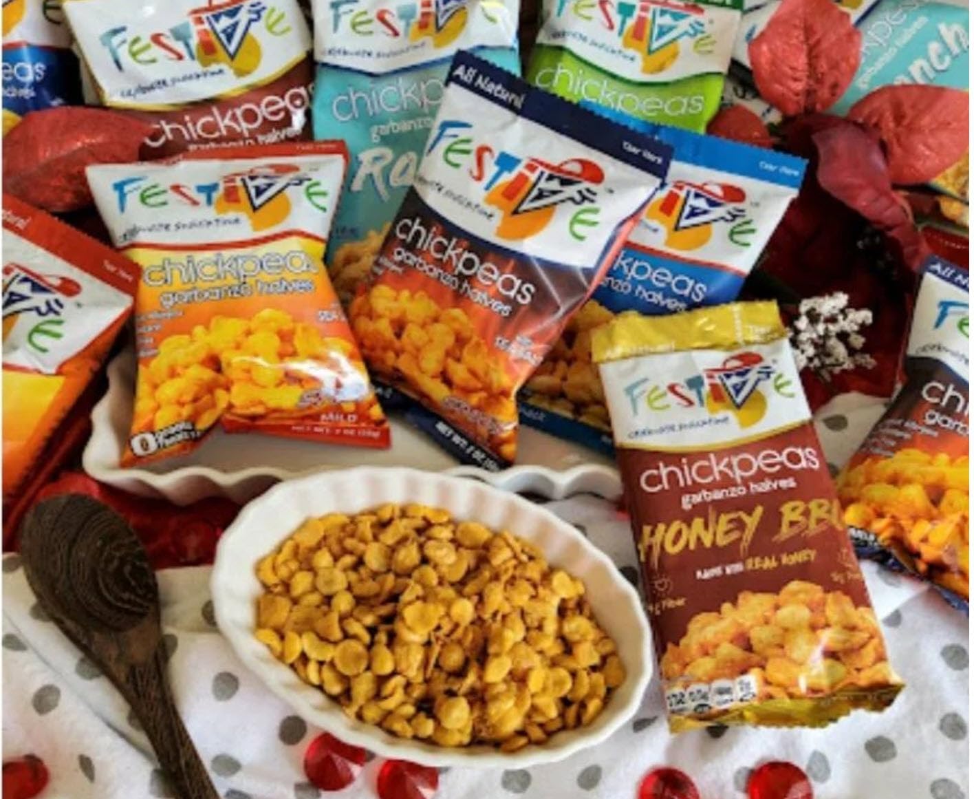 Snack Festive Variety Pack Roasted Chickpea Snacks, 12 Bags 1 oz Crunchy Protein Garbanzo Beans, Healthy Nut Free Vegan Non-GMO