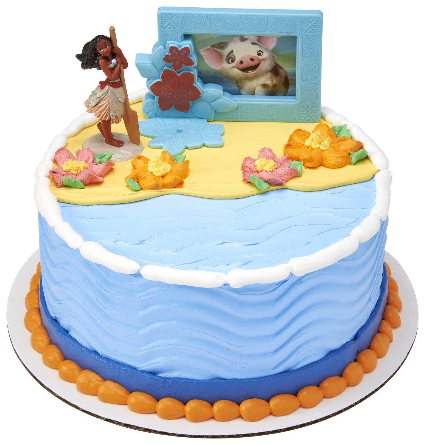 DecoPac Disney Moana Cake Topper Set, 2-Piece Decorations, Plastic, Moana 2.8H x 1.85W, Photo Frame 3H x 4