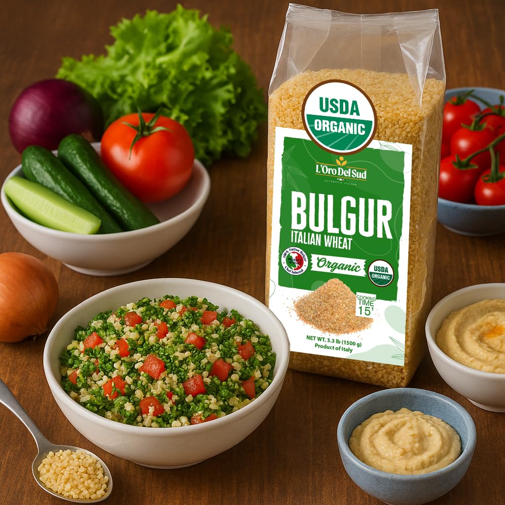 Organic Bulgur Wheat  3.3 lb  Italian Bulgur Wheat for Tabbouleh. ed  Coarse  Quick-cooking  Burghul  Product of Italy  LOro del Sud