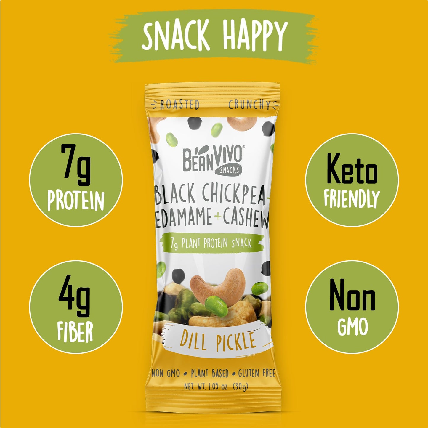 Beanvivo Healthy Snacks For Mature-Themeds & Kids With 7G Protein & 4G Fiber Per Serving With Dried Edamame, Roasted Cashew And Black Chickpeas - Vegan & Gluten Free - Keto Friendly & Non-Gmo - 8Pack (1.05 Oz Each Pouch)