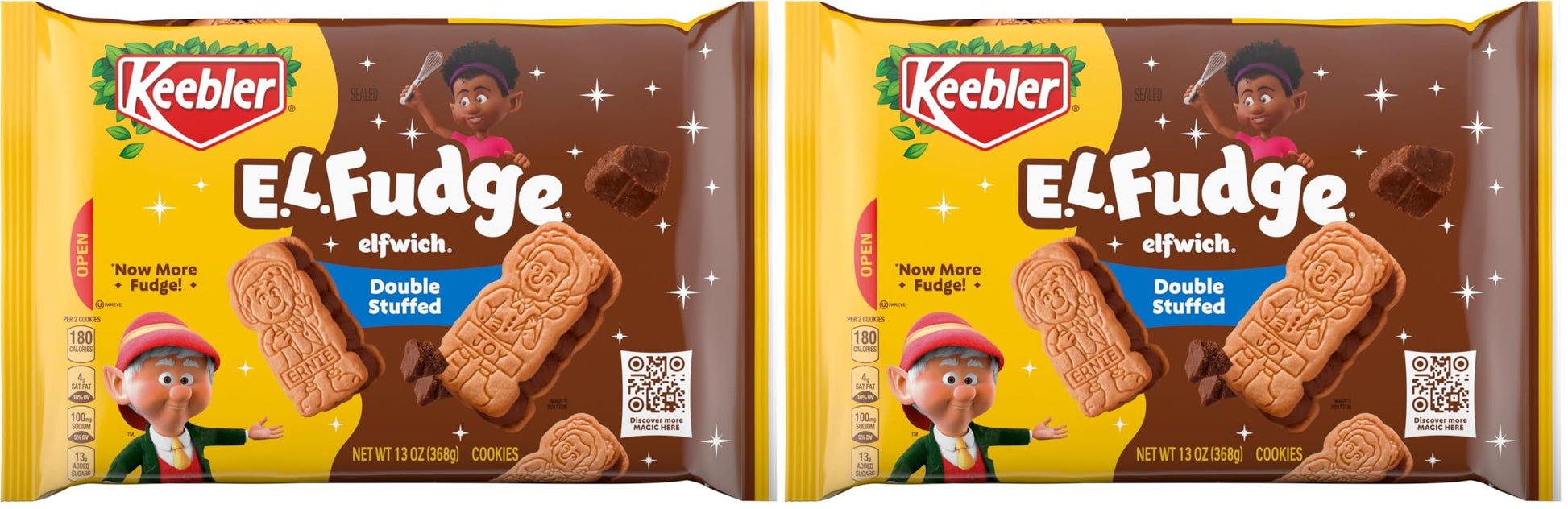 Keebler E.L. Fudge Double Stuffed Elfwich Cookies, Sandwich Cookies Stuffed with Crme Filling, 13 oz (Pack of 2)