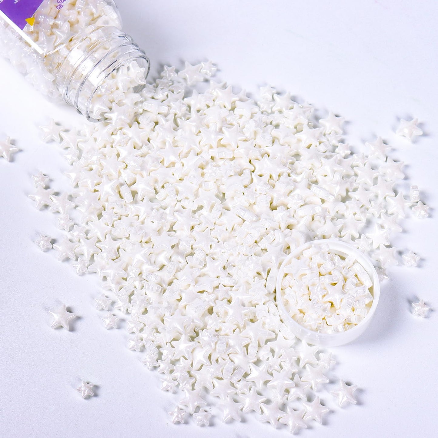 White Sprinkles for Cake Decorating, White Star Sprinkles Perfect for Cupcake Toppers Wedding Party Valentines Halloween Christm