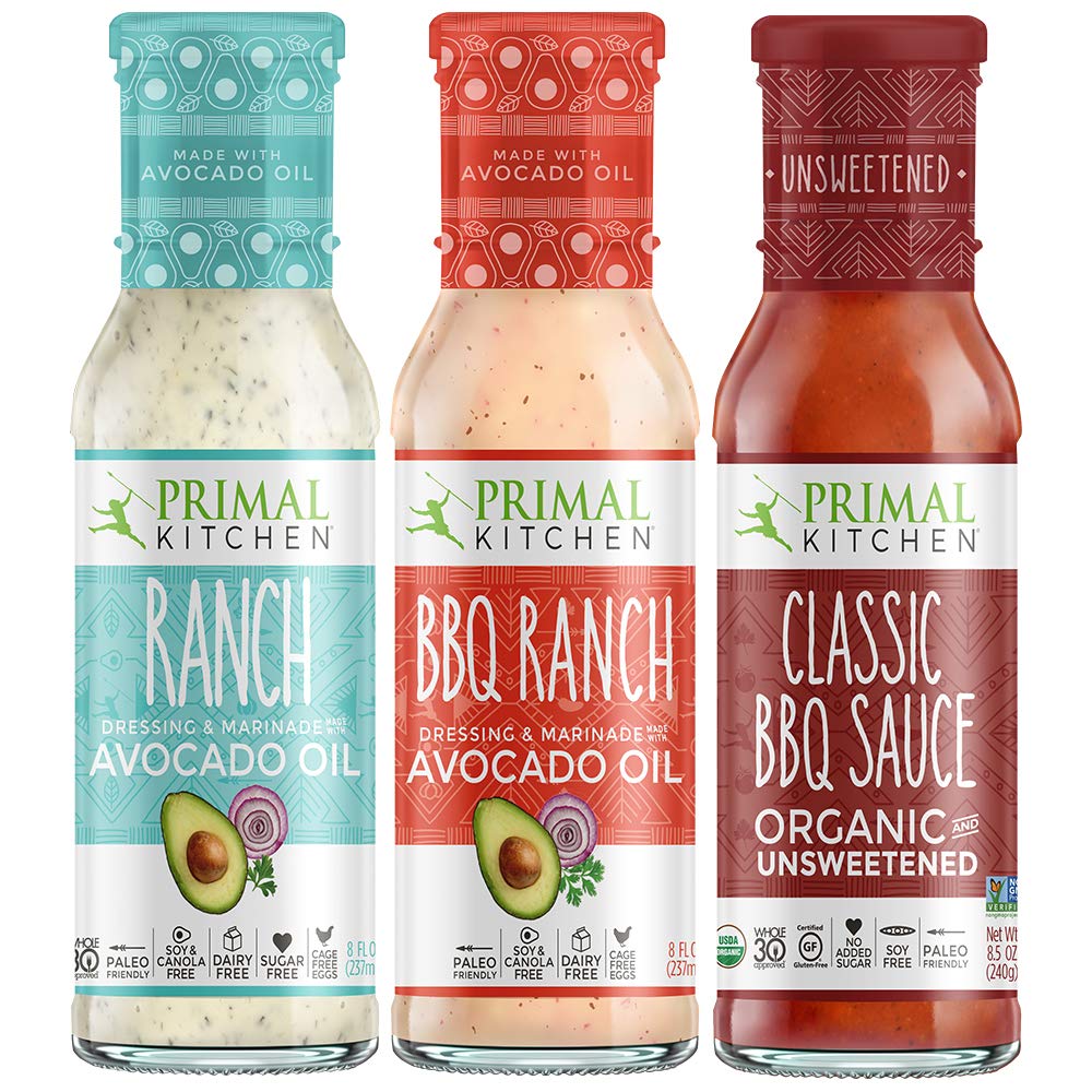 Primal Kitchen Master Ranch Dressing & Bbq Sauce 3 Pack - Avocado Oil Classic Ranch Dressing, Avocado Oil Bbq Ranch Dressing, And Classic Bbq Sauce