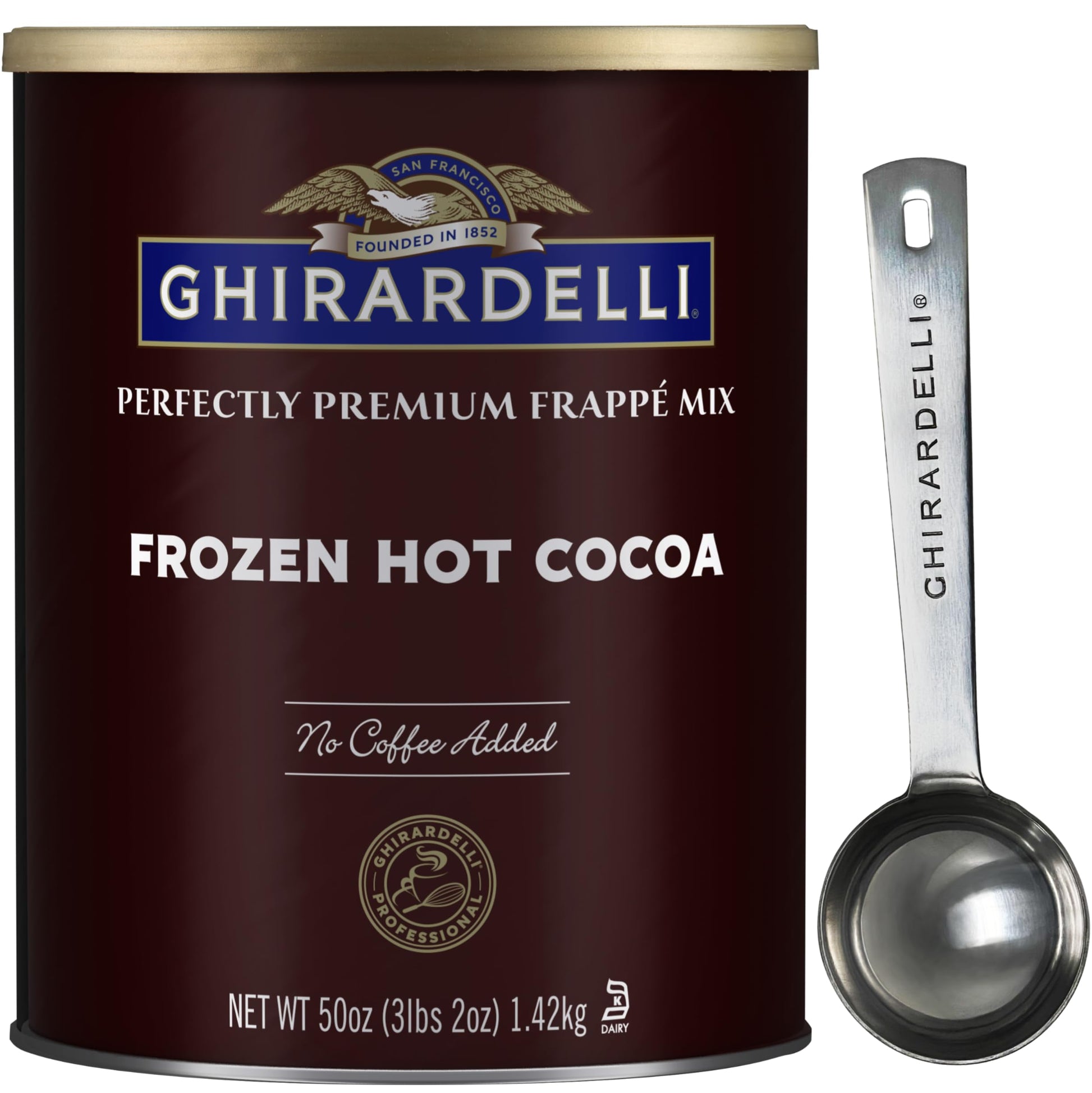 Ghirardelli Frozen Hot Cocoa Premium Frappé 3.12lbs with Barista Spoon - 2 Piece Set