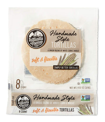La Tortilla Factory Handmade Style White Corn & Wheat Tortillas, Non-Gmo, 14G Of Whole Grains, 8-Count, 11.57 Oz.
