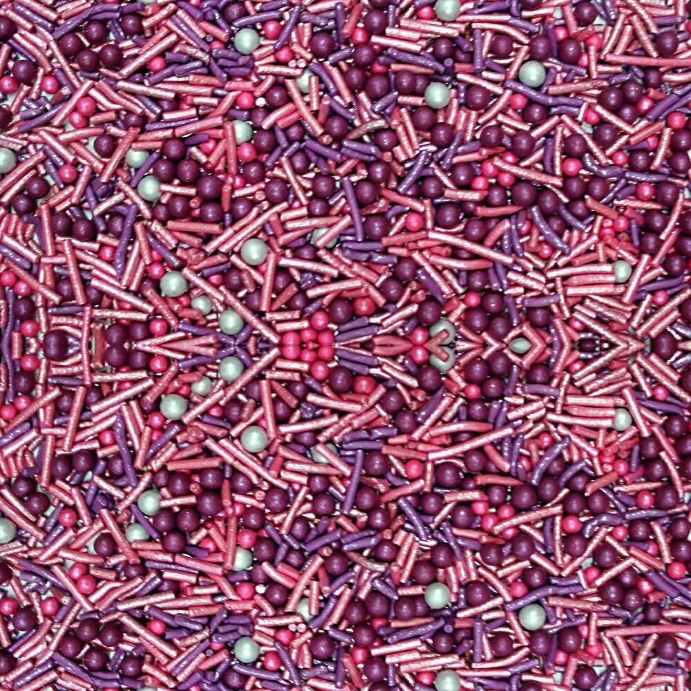 Confect Cake Decorating Sprinkles Mix – Pink & Purple Jimmies with Pearl Sugar Balls – Vegan, Gluten-Free – 4.2 Oz