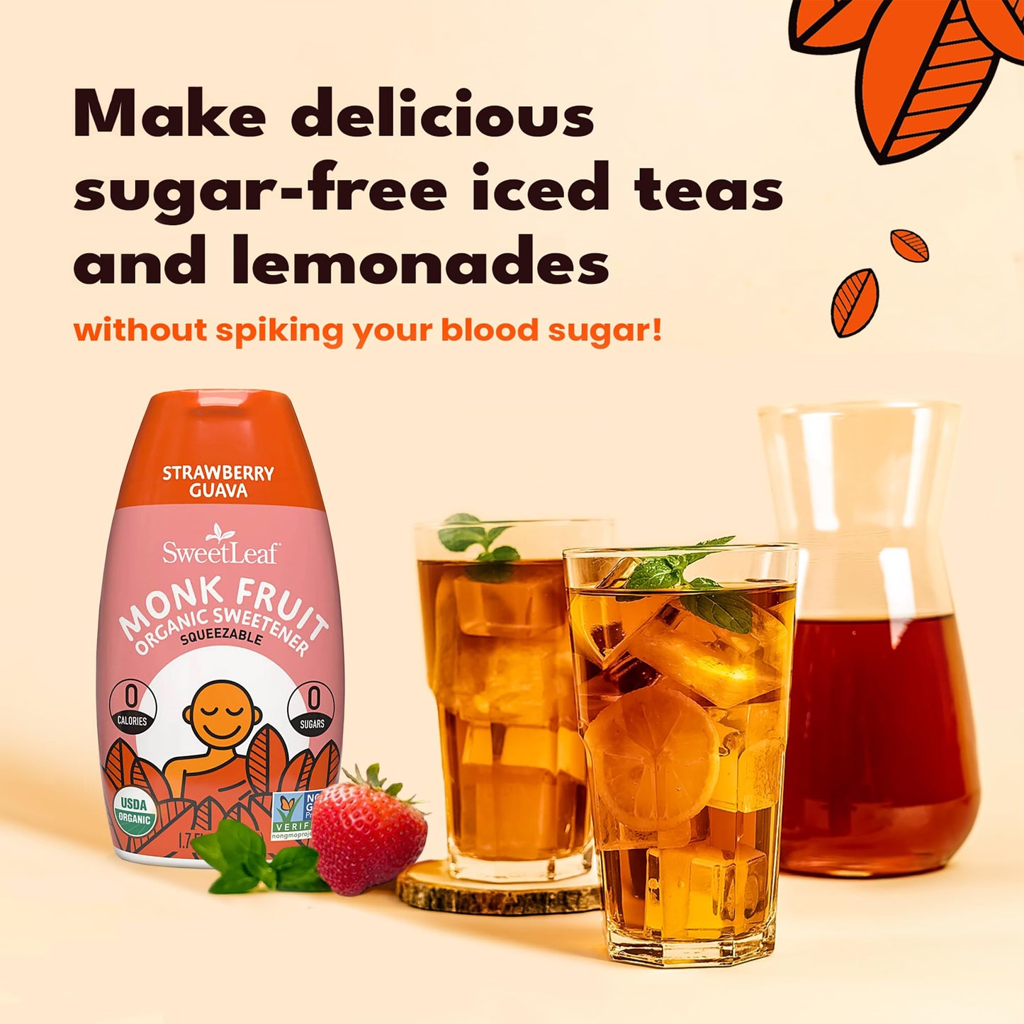 SweetLeaf Organic Monk Fruit Liquid, Water Enhancer, Strawberry Guava, 1.7 Fl Oz (Pack of 1)