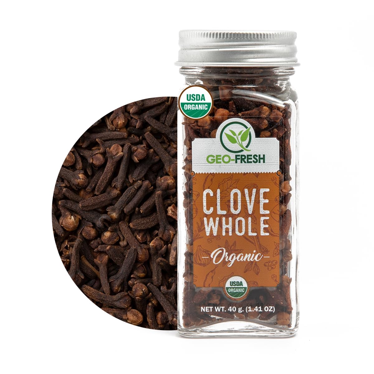 Geo-Fresh Cloves Whole Organic - 1.41 Oz (40G) - Organic Cloves Whole - Usda Certified  Non-Gmo  Kosher  Gluten Free - Clove Spice For Cooking & Baking - Product Of India