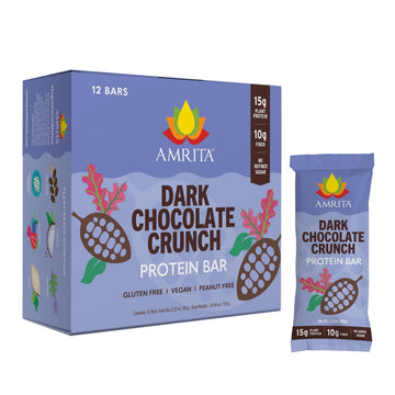 Amrita Dark Chocolate Quinoa Vegan Protein Bars, Peanut/Dairy Free, Soy & Gluten Free - 15G Plant Based Protein Bars, High Fiber