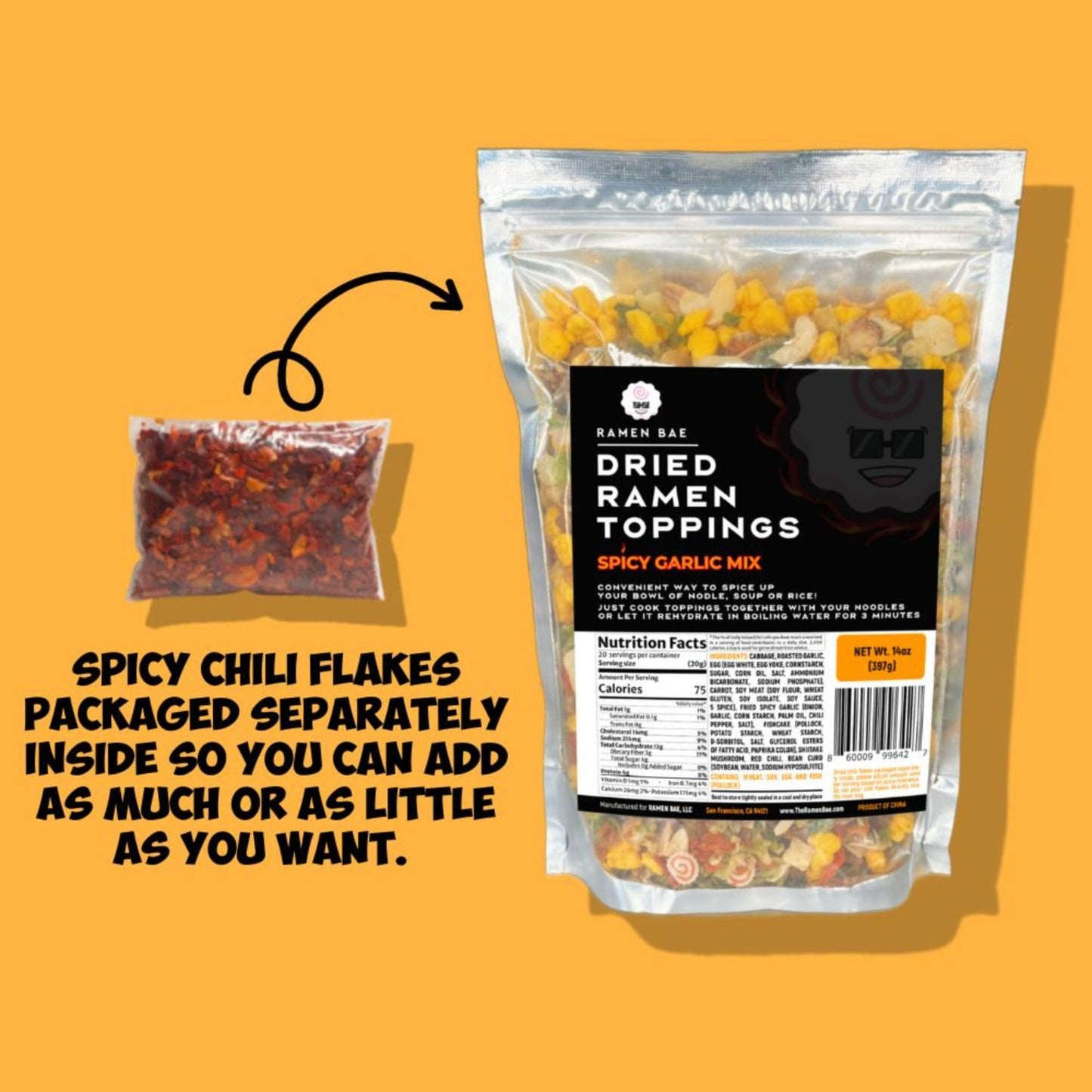 Ramen Bae Spicy Garlic Dried Ramen Toppings - 14oz Pack