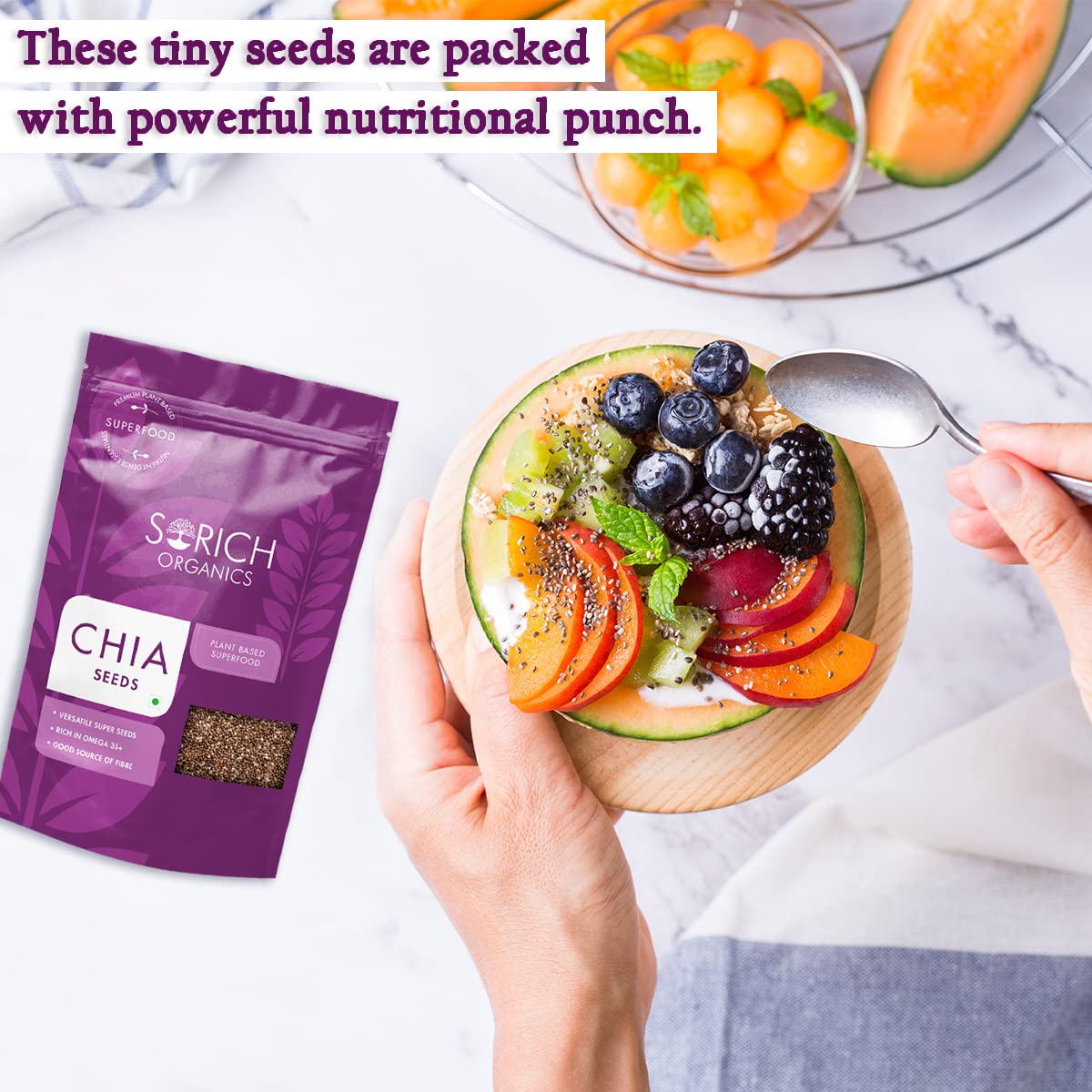Sorich Organics Chia Seeds 250G - Raw Chia Seeds | For Eating With Omega 3 And Fiber For Weight Loss Management | Healthy Snacks