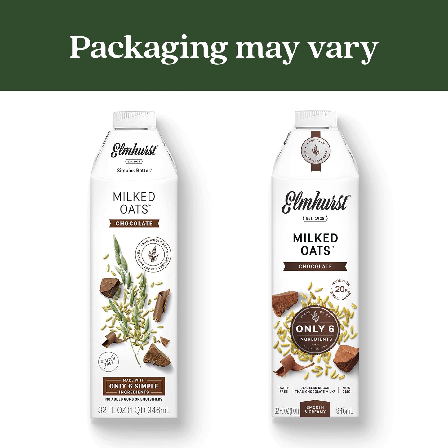 Elmhurst 1925 Milked Oats Vegan Chocolate Oat Milk, Plant-Based, 32 Ounce (Pack of 6)