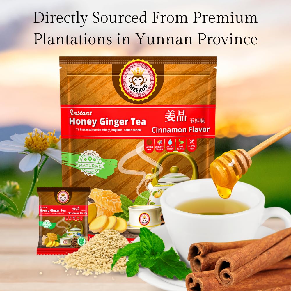 Meekus Premium Ginger Tea Bags & Crystals - Instant Honey Ginger Tea Packets, 18G X 20 Sachets (Cinnamon, 1 Pack)