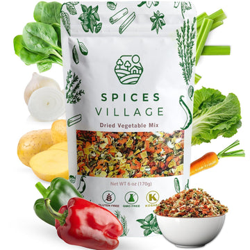 SPICES VILLAGE Dried Ramen Toppings, Dehydrated Vegetables Mixed Vegetables Flakes, 6 oz, Mix of Carrot, Onion, Red & Green Bell