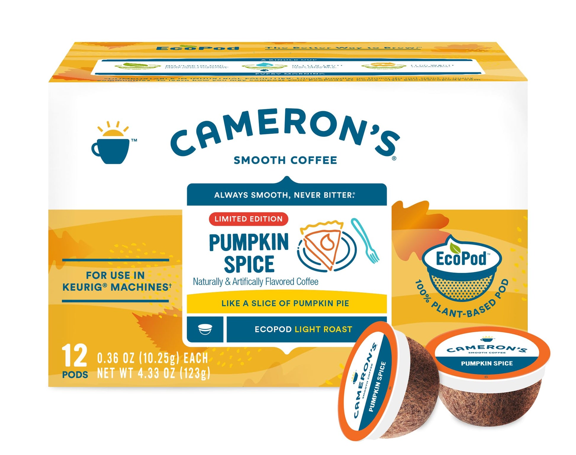 Camerons Coffee Holiday Single Serve Pods, Flavored, Pumpkin Spice, 12 Count