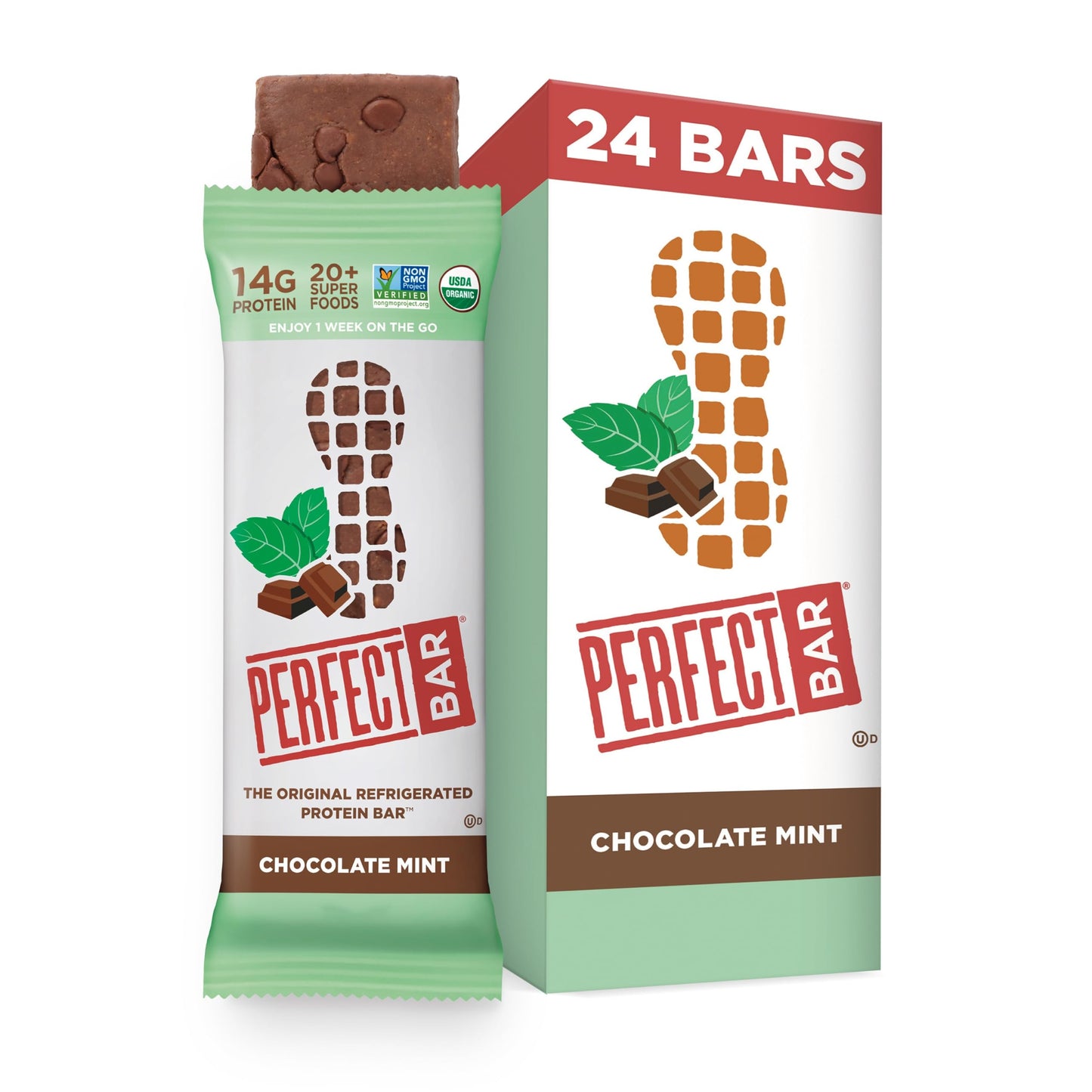 Perfect Bar, Chocolate Mint Protein Bar, High Protein, Organic, Gluten Free, Soy Free, Non Gmo, No Sugar  S, 2.3 Ounce Bar, 24 Count