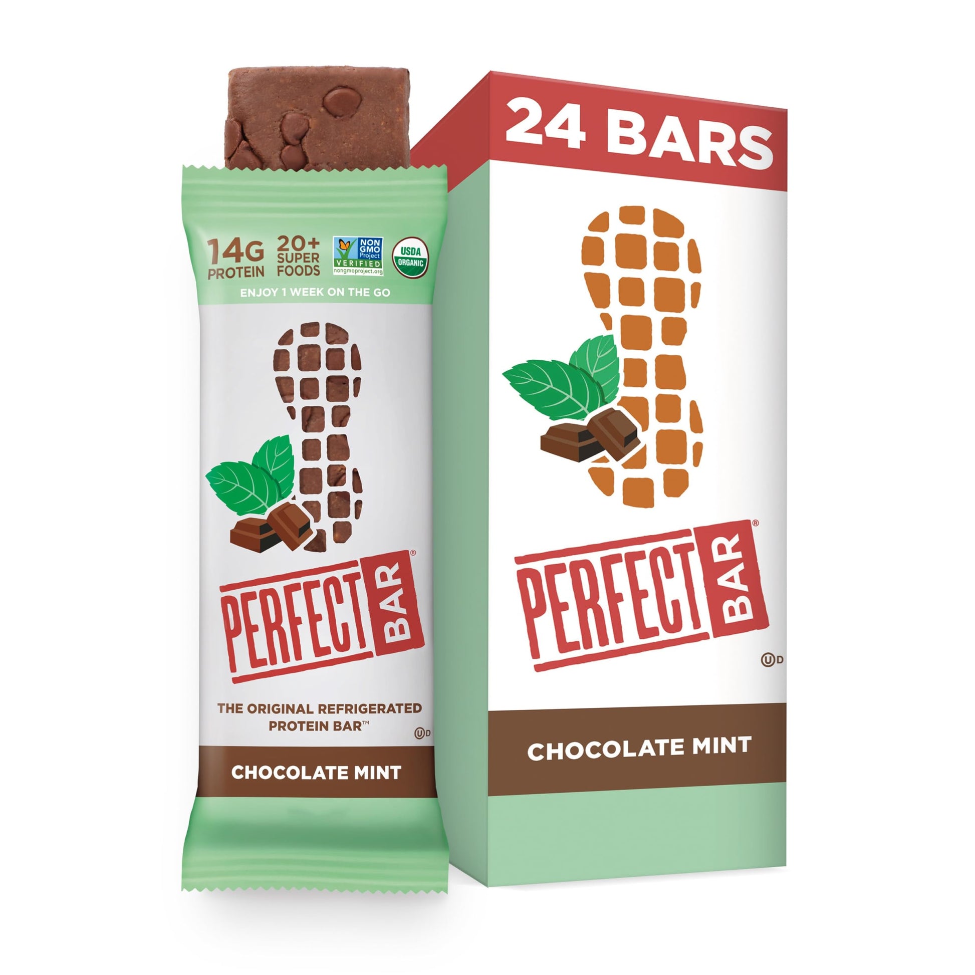 Perfect Bar, Chocolate Mint Protein Bar, High Protein, Organic, Gluten Free, Soy Free, Non Gmo, No Sugar  S, 2.3 Ounce Bar, 24 Count