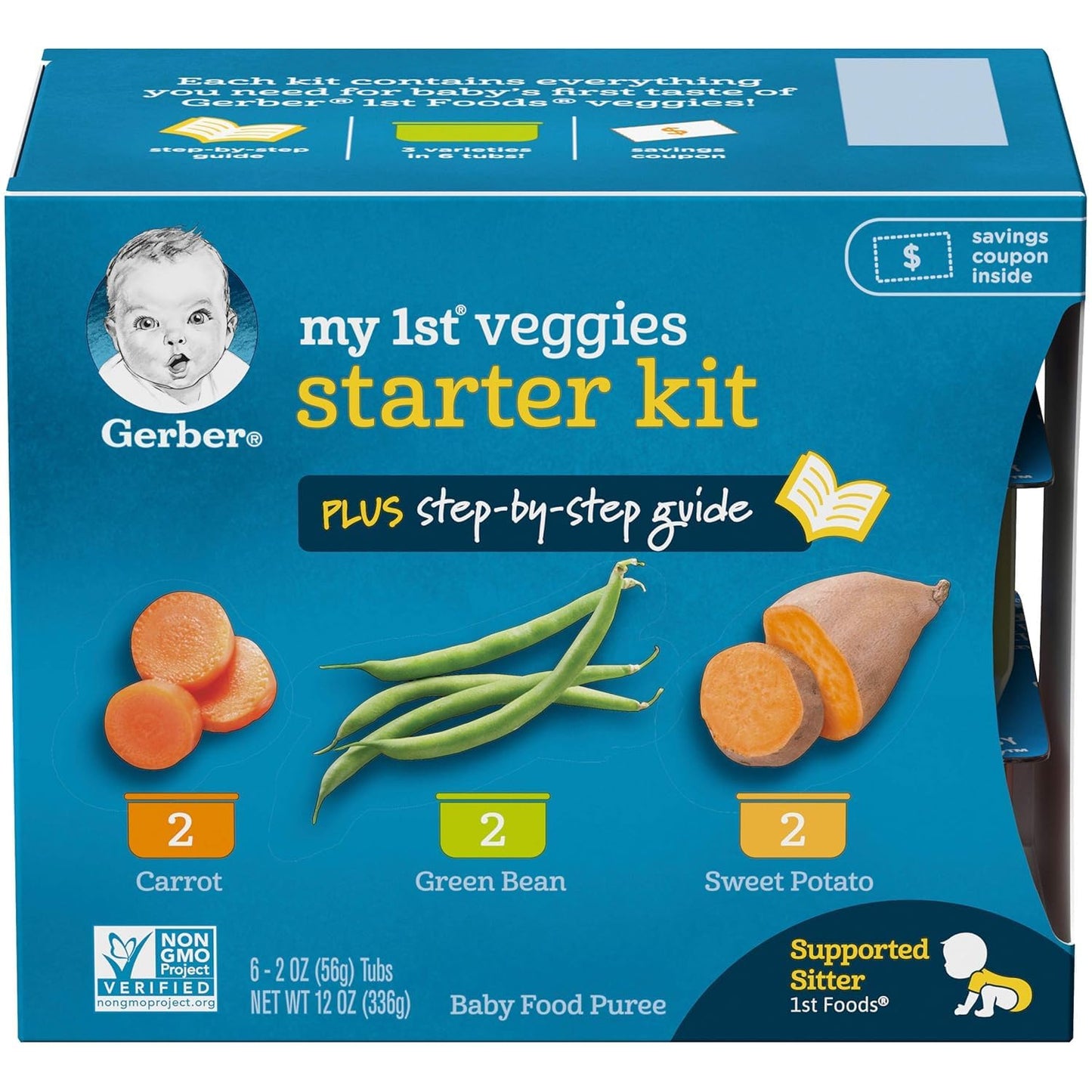 Gerber 1St Foods Baby Food Variety Pack, 1 First Fruits Starter Kit, 1 First Veggies Starter Kit, 1 First Foods Rice Cereal (3 C