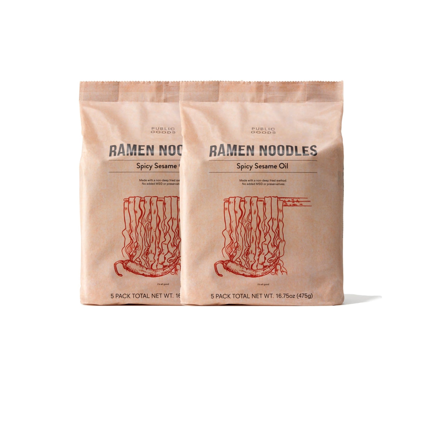 Public Goods Ramen Noodles | Brothless Vegan Noodle | All Natural Ingredients | Preservative Free | No Added Msg | Spicy Sesame