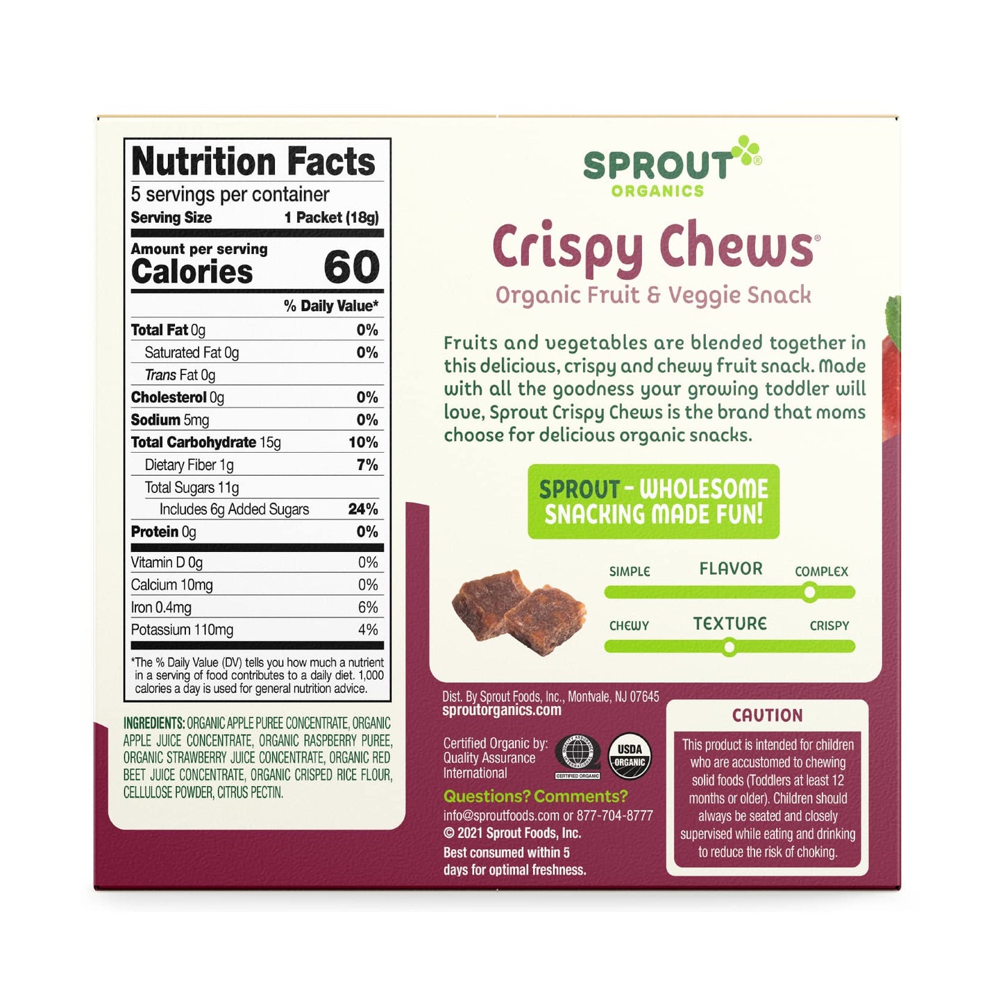 Sprout Organic Toddler Snacks, Crispy Chews, Red Berry & Beet, 3.15 Oz - Pack Of 10