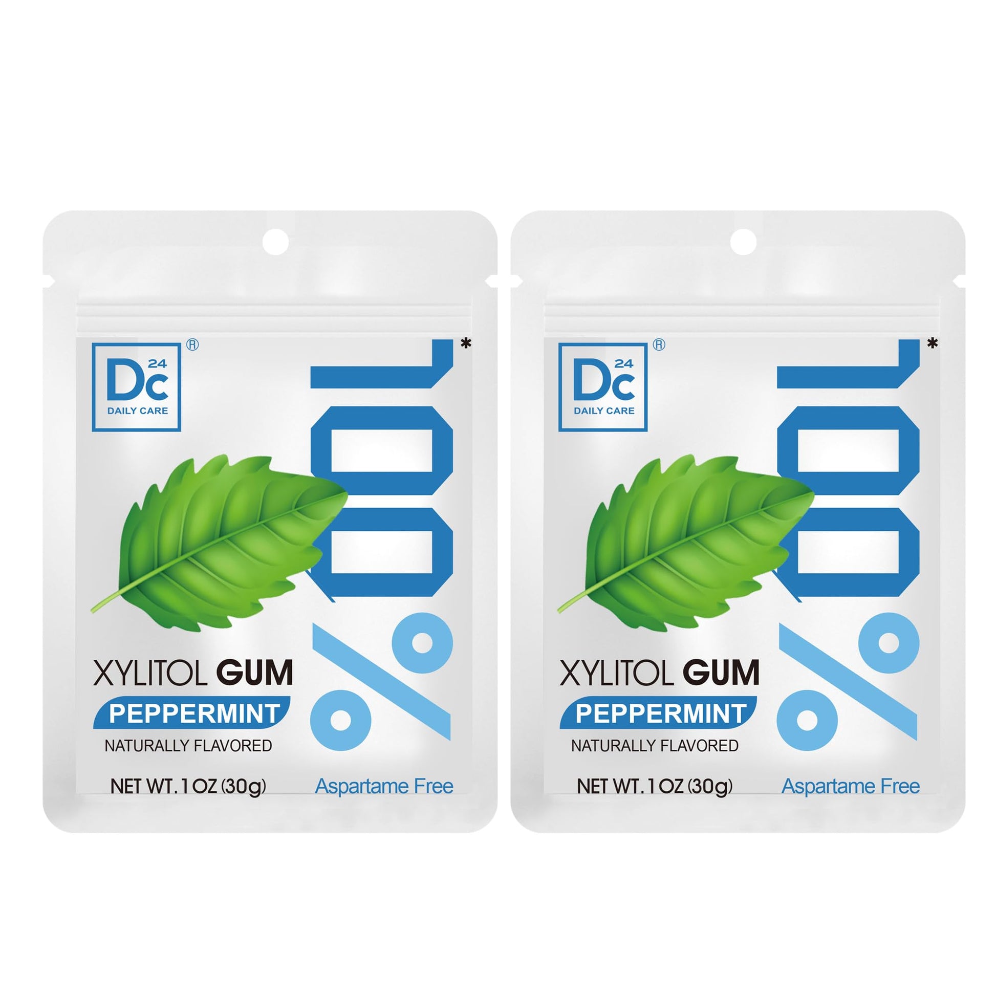 DC24 DAILY CARE 100% Xylitol Gum, Aspartame Free, Sugar Free Peppermint Chewing Gum, Natural Flavors, Gluten Free, Vegan, 20 Pie