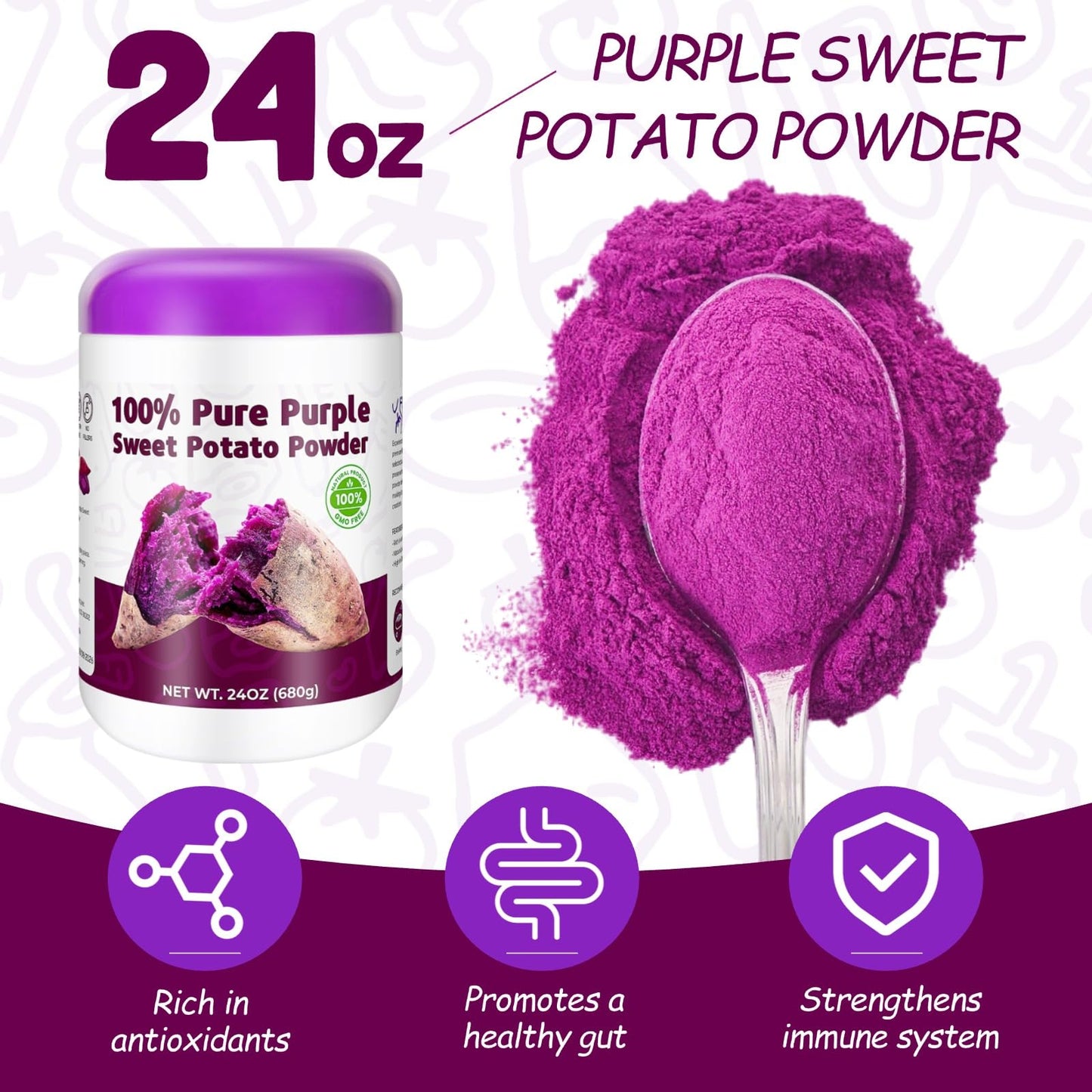 24Oz Purple Sweet Potato Powder - Deep Purple 100% Natural Ube Powder Food Coloring, No Gluten, No Fillers, Ube Extract For Baki