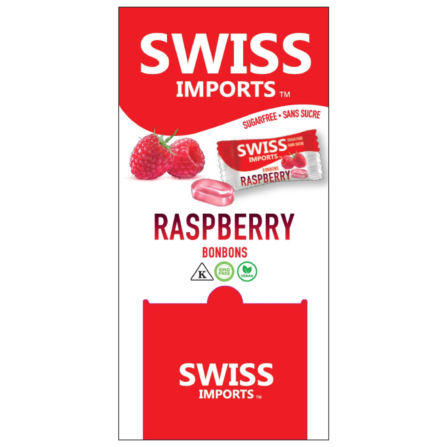 Swiss Imports Sugar Free Bonbons Hard Candy Drops, Raspberry, 17.6 oz/ 500g Bocca Box with 200 Individually Wrapped Pieces