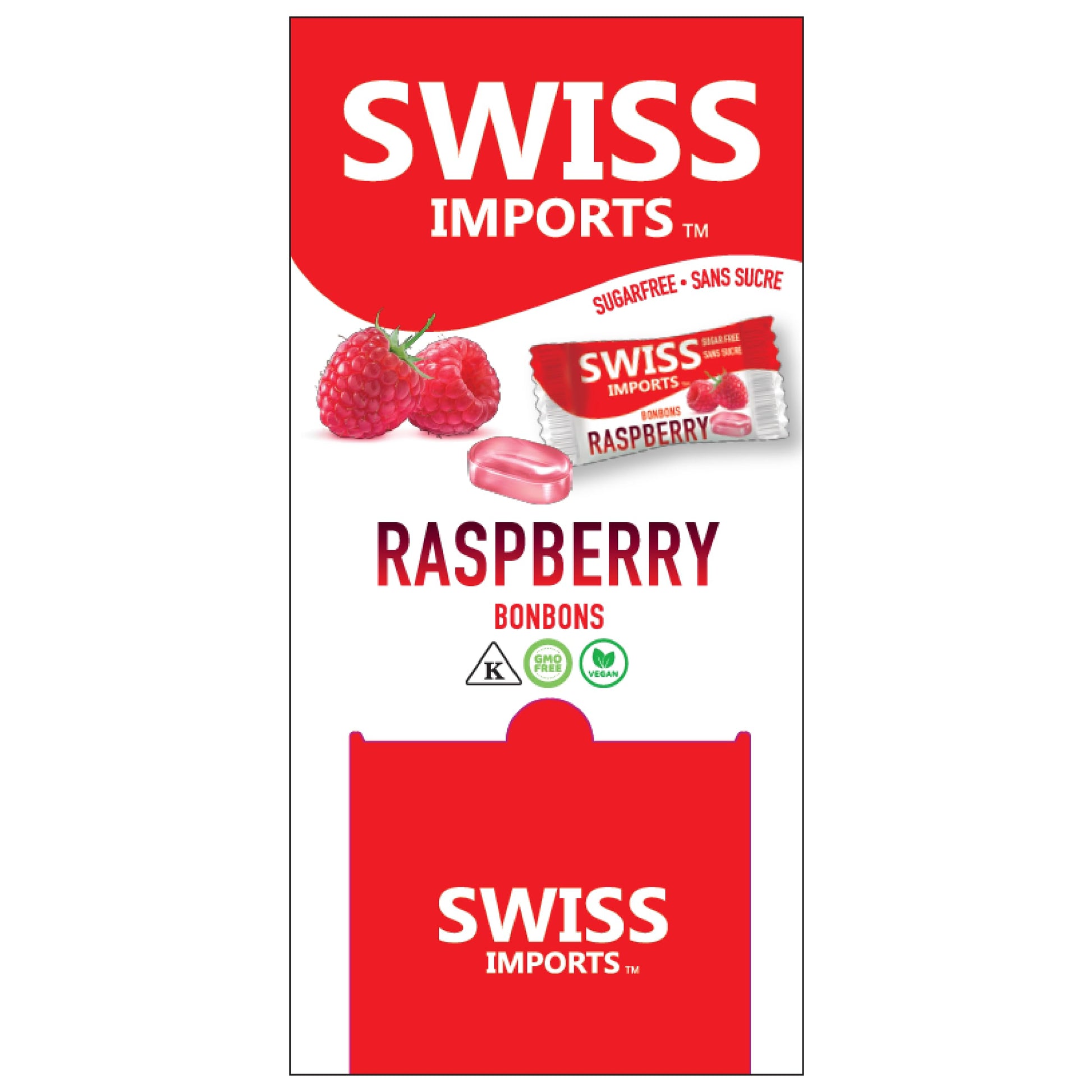 Swiss Imports Sugar Free Bonbons Hard Candy Drops, Raspberry, 17.6 oz/ 500g Bocca Box with 200 Individually Wrapped Pieces