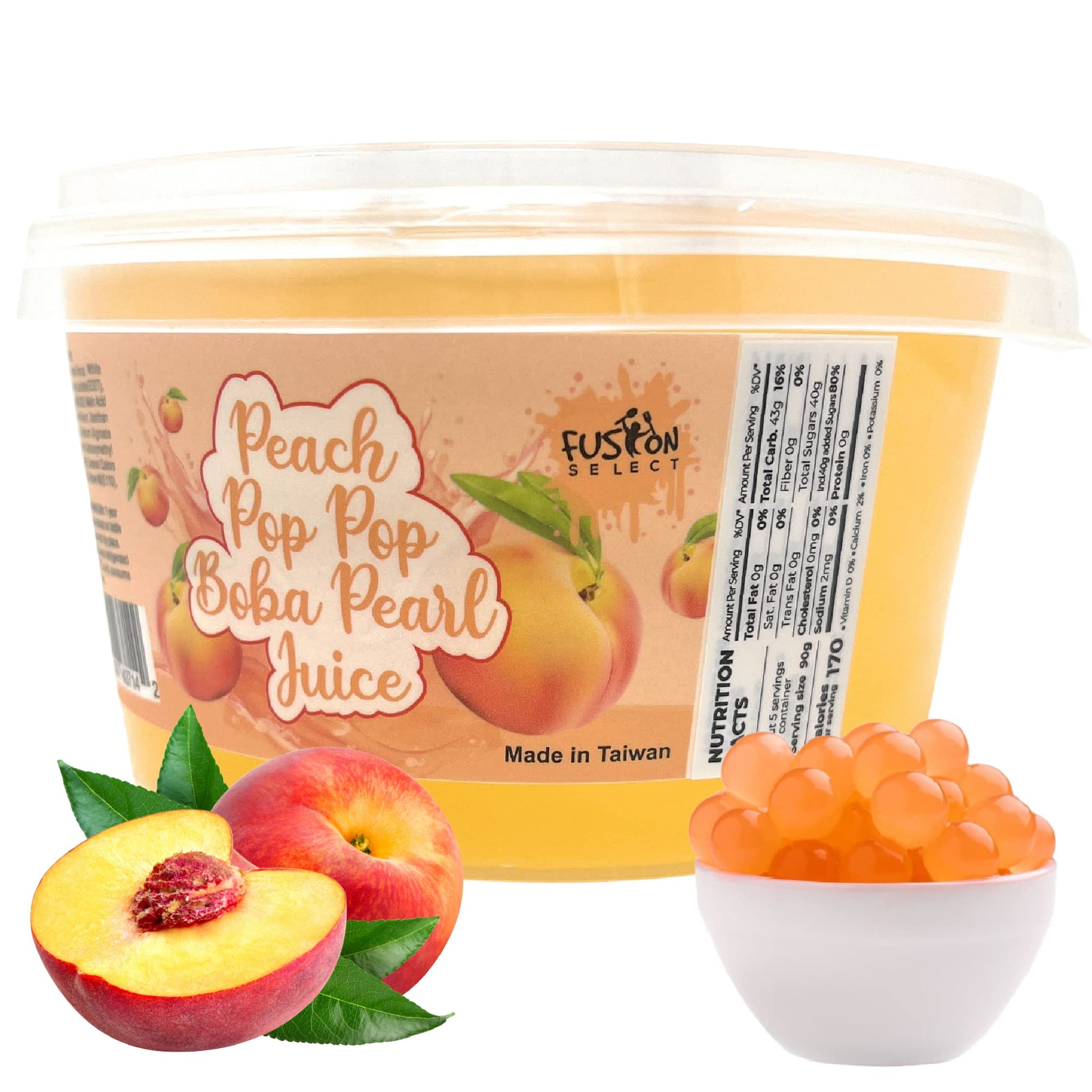 Fusion Select Peach Bobaz Bursting Bobaz Popping Bobaz Pearls For Bobaz Tea, Bubble Tea, Fruit Tea, Yogurt Toppings 450 Grams