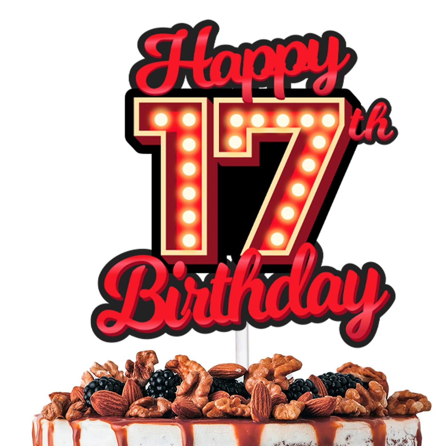 Happy 17Th Birthday Cake Topper Fluorescent Flashing Night Out Hen Movie Nightclub Theme Decor Supplies Boy Girl Happy Birthday 