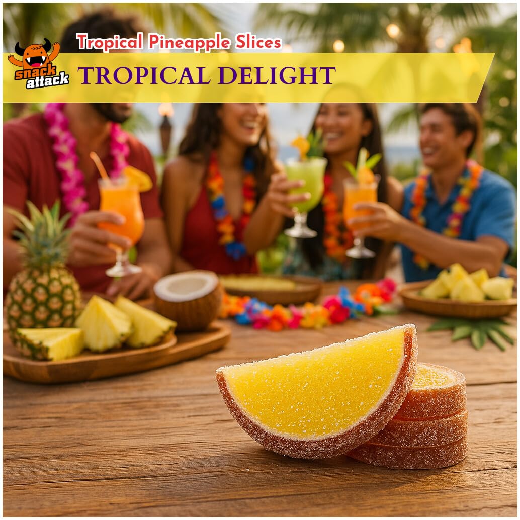 Snack Attack Pineapple Fruit Slices Gummy Candy Chewy  , 4lb Bag, Double Sealed Freshness, Perfect for Parties and Snacking