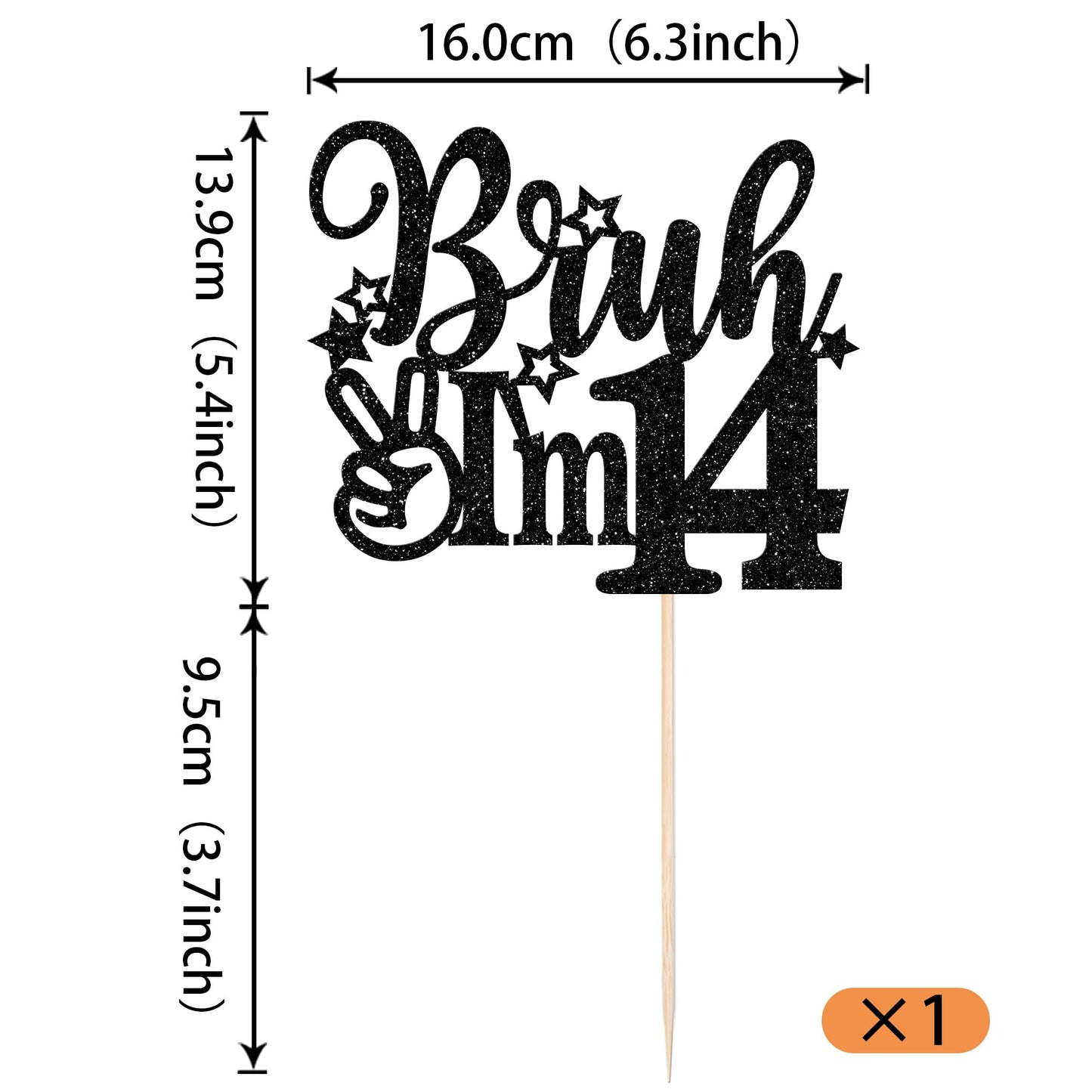 Rssta i Cake Topper Black Star Glitter 14th Birthday Decorations Cardstock Model XM1222-14
