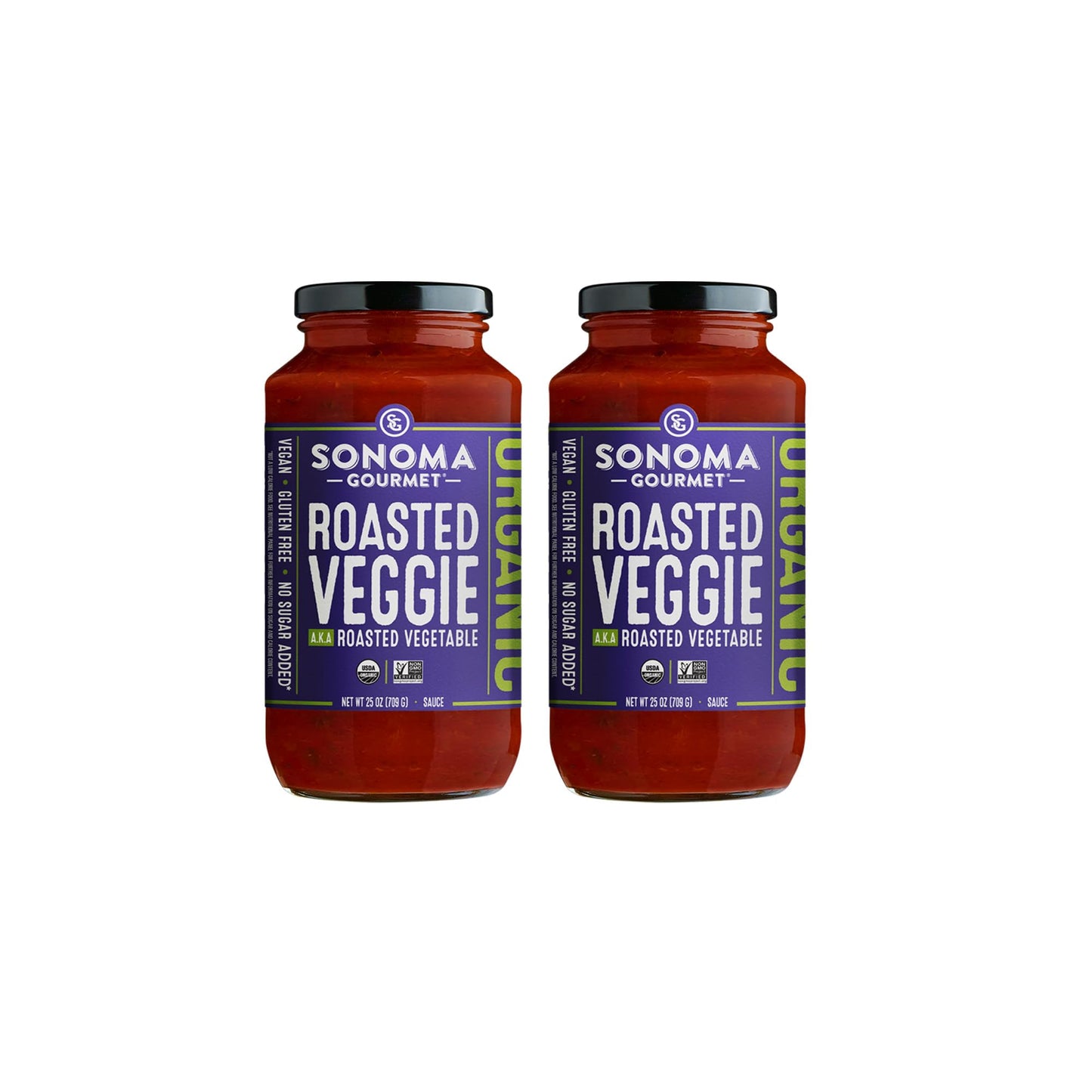 Sonoma Gourmet Roasted Veggies Pasta Sauce, USDA Organic, Non-GMO, Gluten-Free, 25 Ounce Jars (Pack of 2)