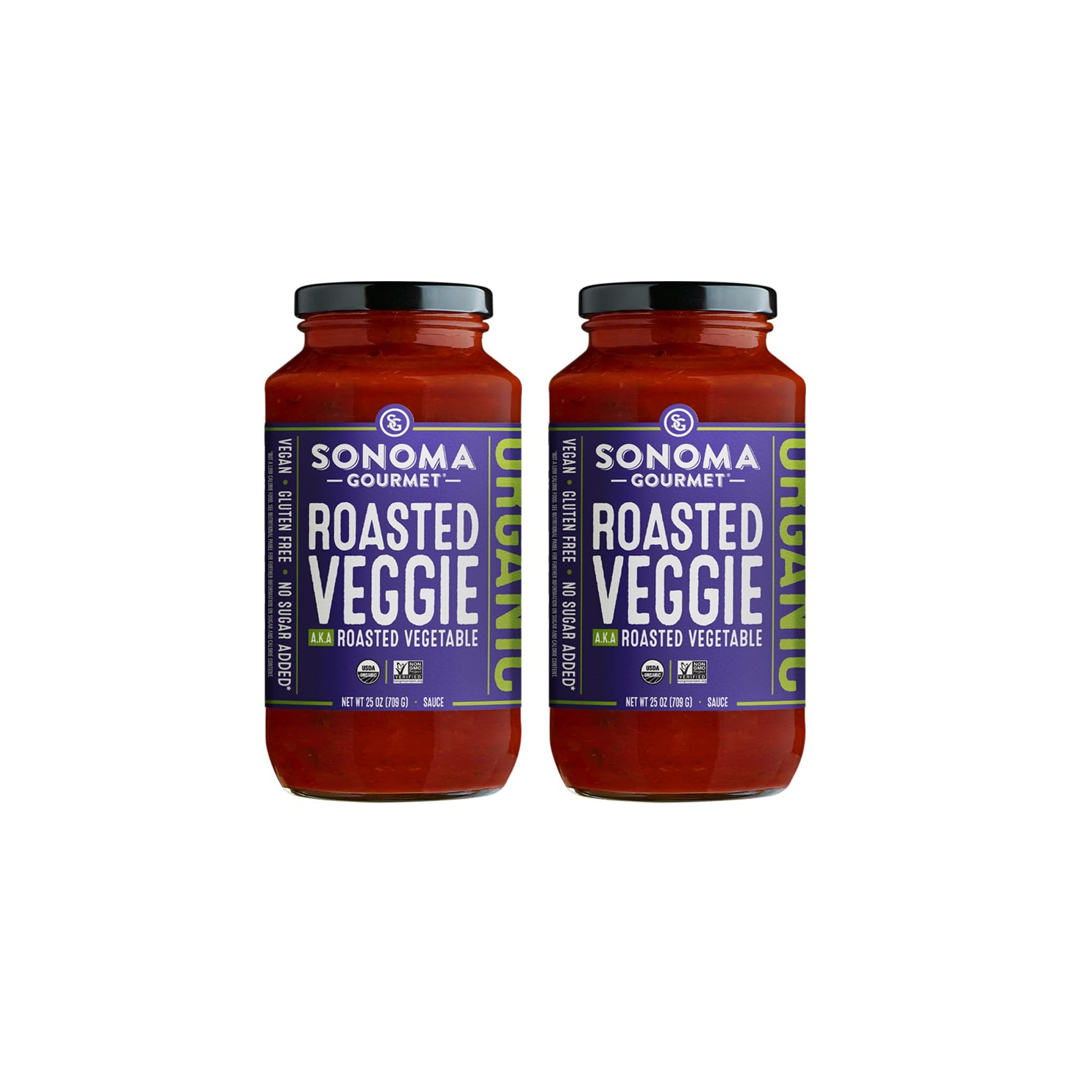 Sonoma Gourmet Roasted Veggies Pasta Sauce, USDA Organic, Non-GMO, Gluten-Free, 25 Ounce Jars (Pack of 2)