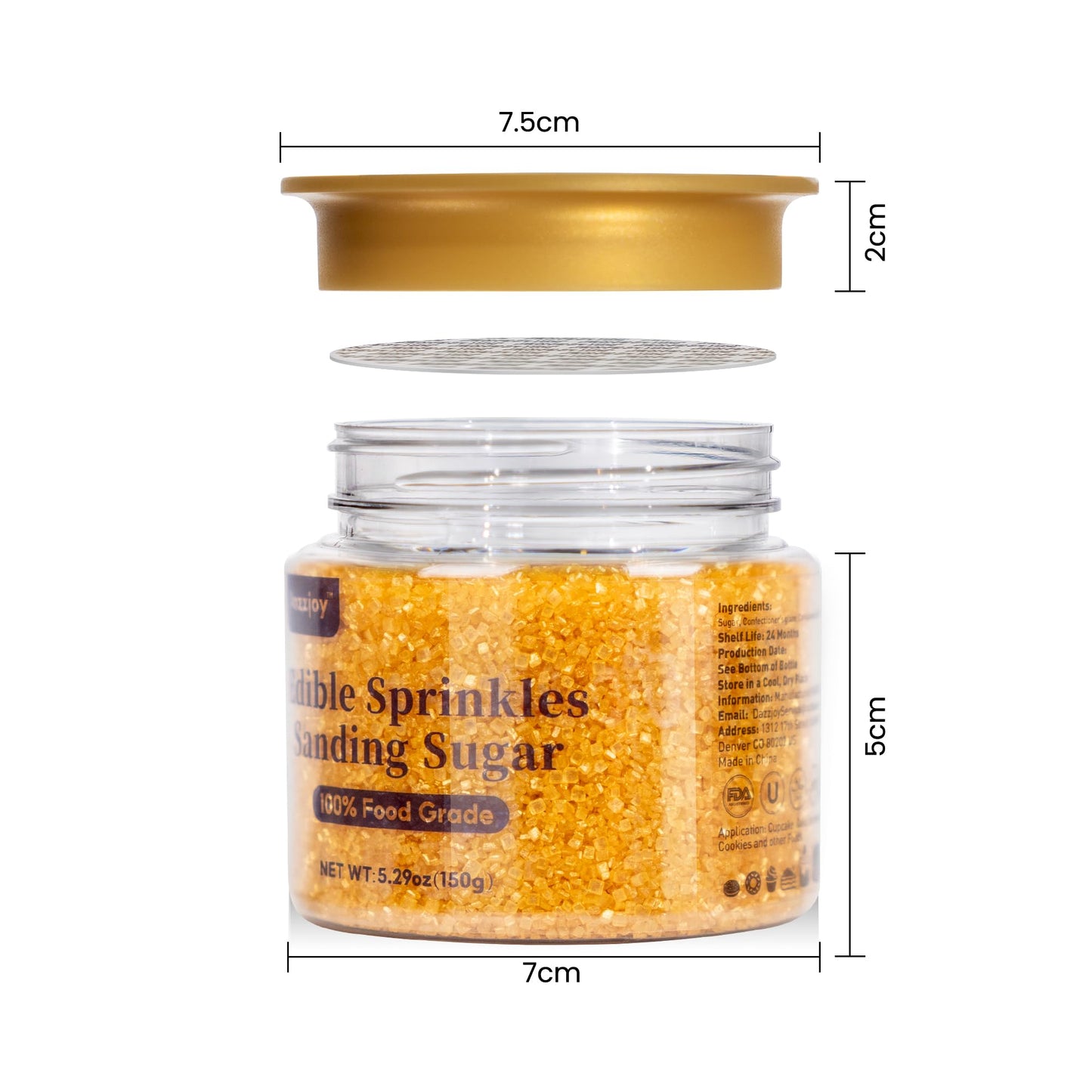 Edible Gold Sprinkles, Sanding Sugar, 150G, Sprinkles For Cupcake Decorating, Cookies Cake Toppers & Cupcake Decoration, Ice Cre