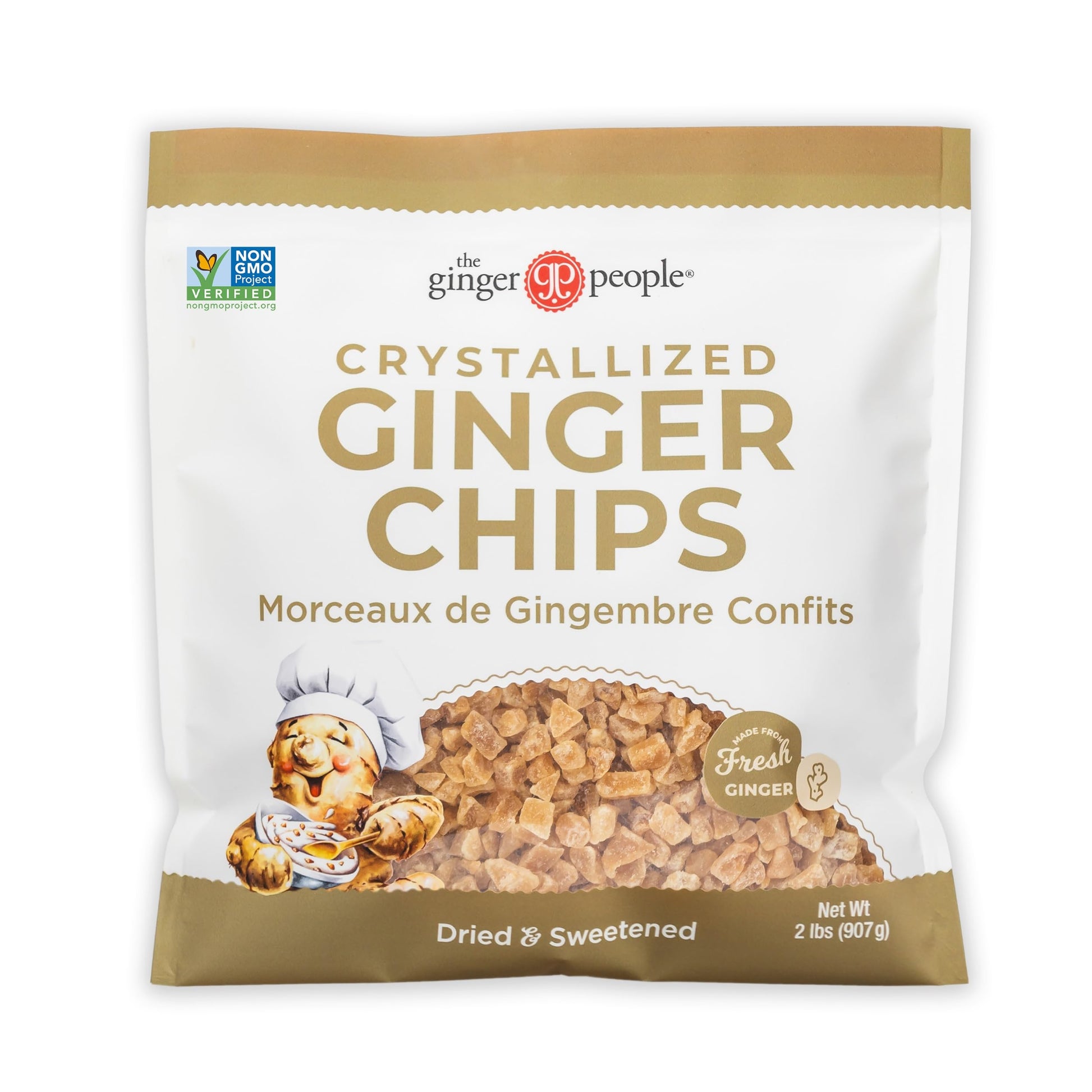 The Ginger People Crystallized Ginger Chips 2lb Bag, Non-GMO, Gluten-Free, Vegan, Bite-Sized Candied Ginger for Snacking, Baking