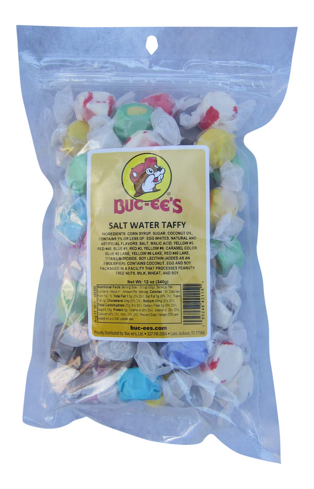 Buc-ees Gourmet Salt Water Taffy, Assorted Flavors, 12 Ounces, Resealable Bag