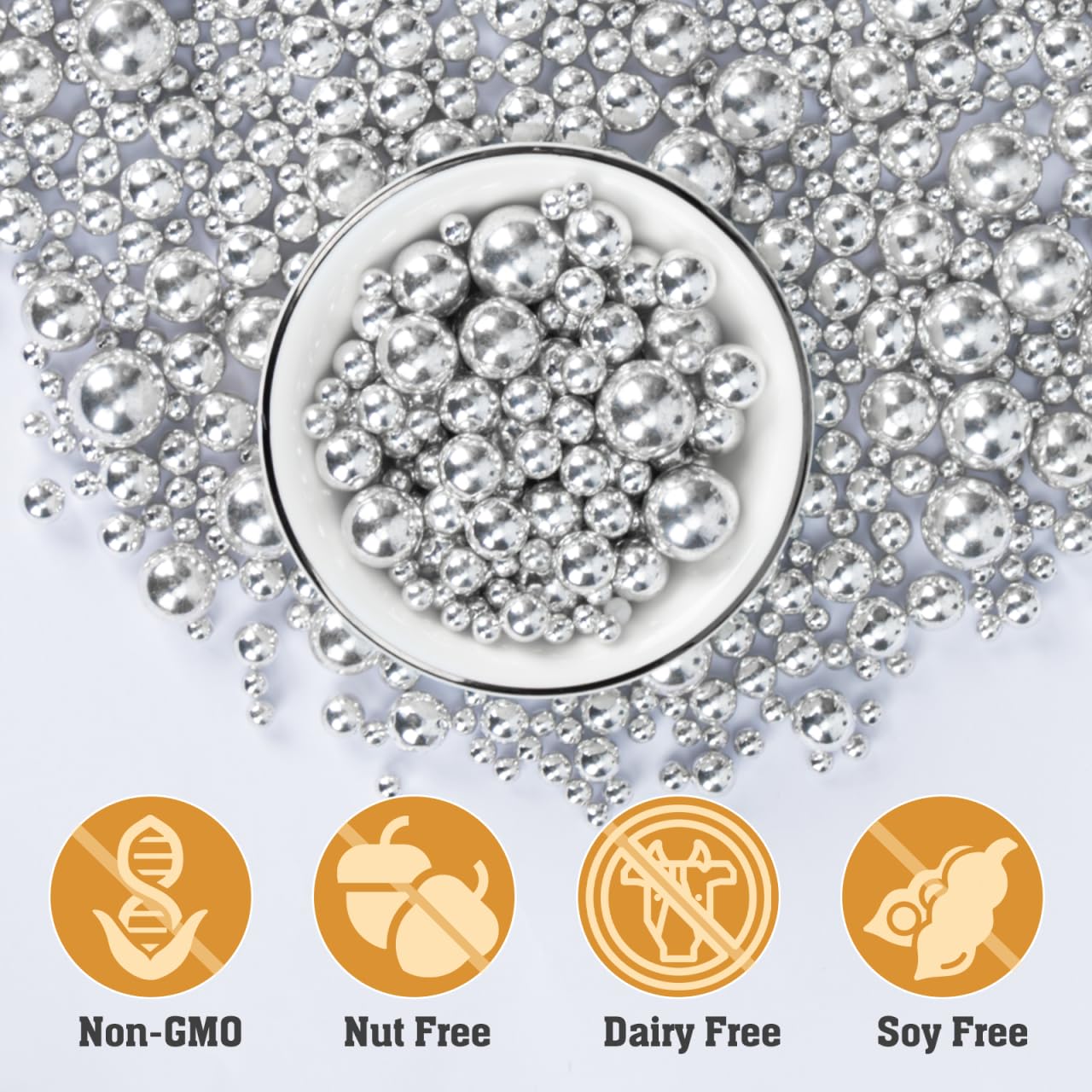 Twisweet Silver Pearl Sprinkles for Cake Decorating, Edible Sugar Pearls for Baking, Mix Size, Cake Topper Cupcake Cookie Ice Cr