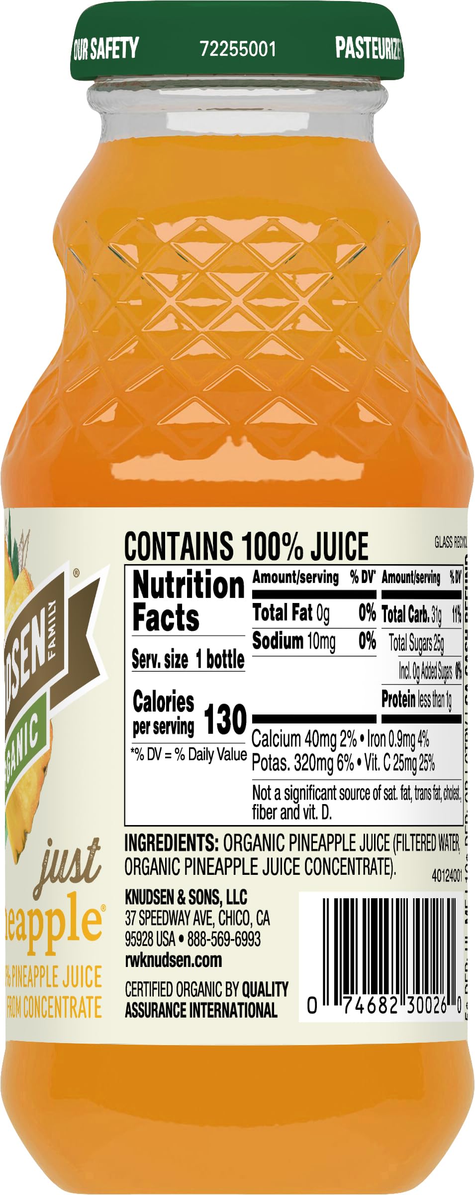 R.W. Knudsen Organic Just Pineapple Juice, 8 Fl Oz (12 Pack)