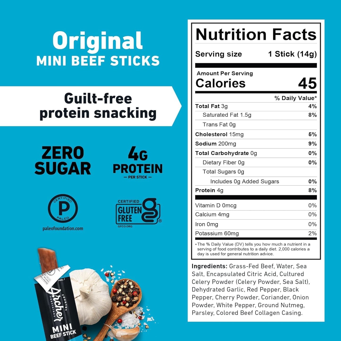 Country Archer Mini Beef Jerky Sticks - Grass Fed Beef Sticks Individually Wrapped, Mini Beef Sticks Bulk, Beef Jerky Snack Pack