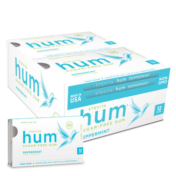 Stevita Hum, Peppermint - Sugar-Free Gum - 12 Pieces, Pack Of 12 - Supports Oral Health - Non-Gmo, Vegetarian, Keto, Gluten Free