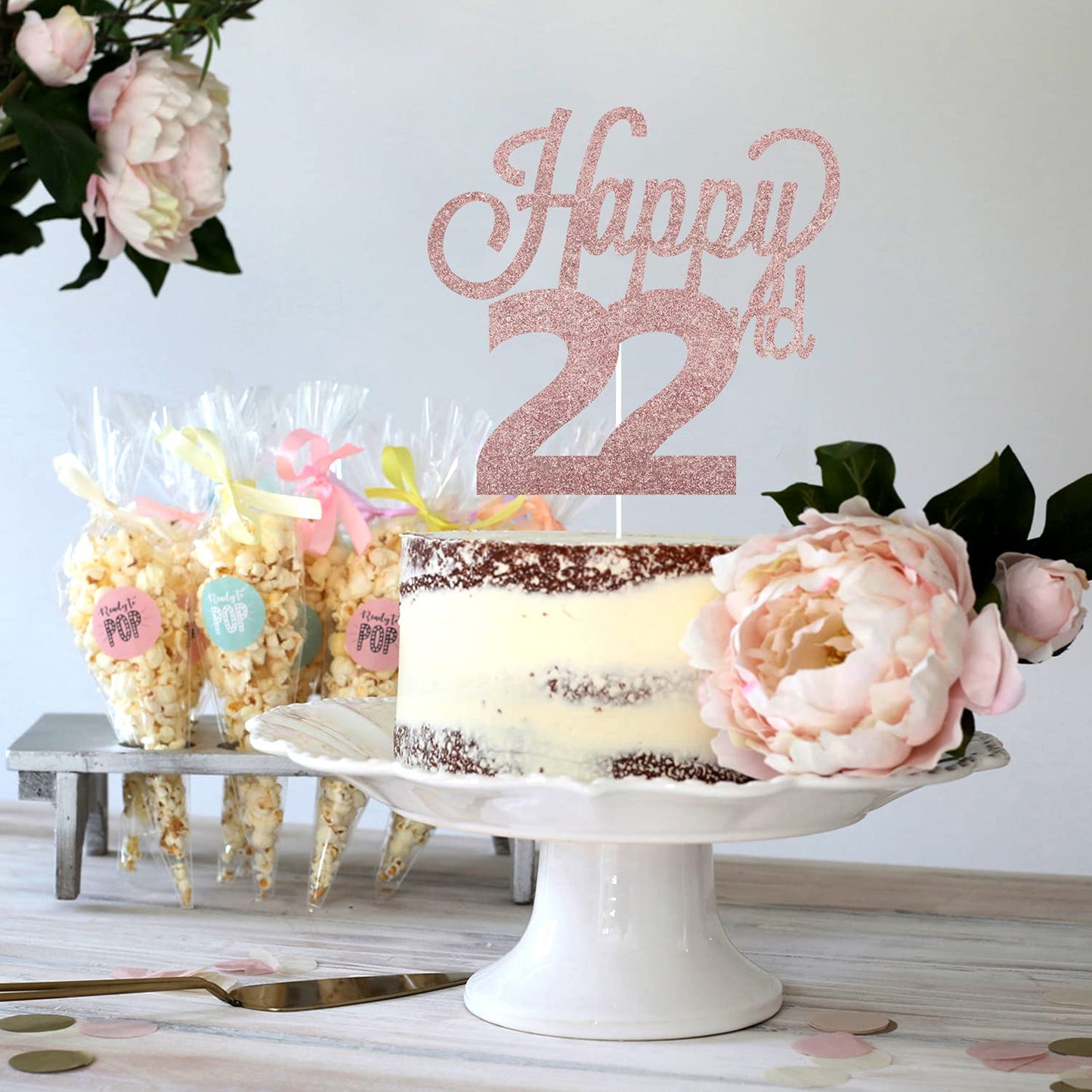 Lingteer Happy 22Nd Birthday Cake Topper - Cheers To 22Nd Birthday 22 Years Old Birthday Party Cake Decorations Sign.
